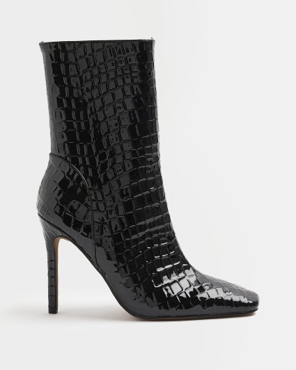 Black Patent croc embossed heeled Boots