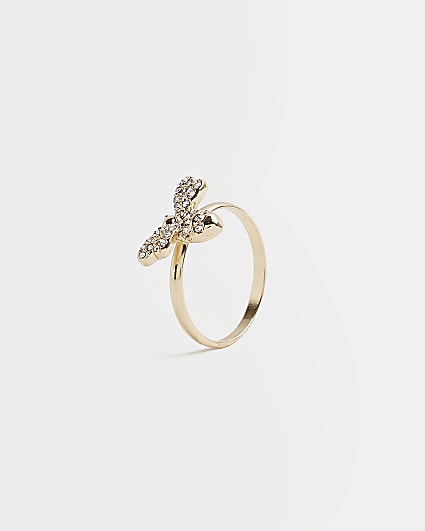 Gold bee diamante ring