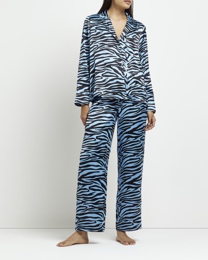 Blue animal print satin pyjama top
