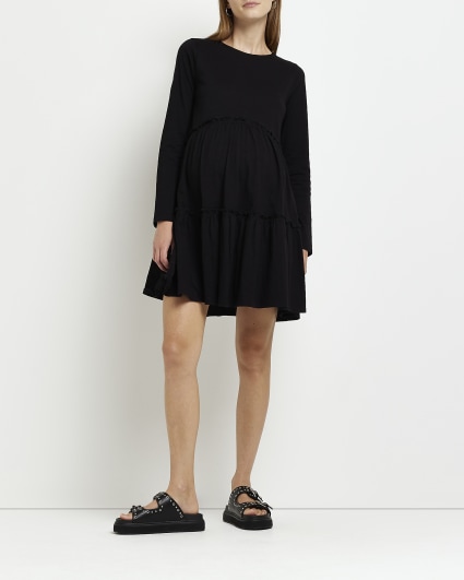 Black long hotsell sleeve smock dress