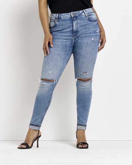 Plus blue ripped bum sculpt skinny jeans