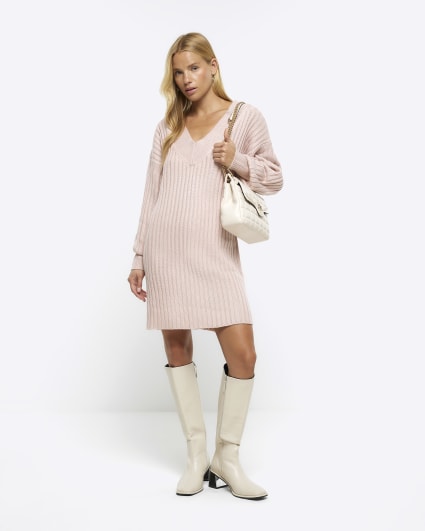 Pink long sleeve jumper mini dress