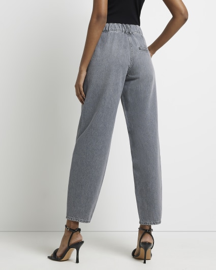 Grey high waisted tapered jeans