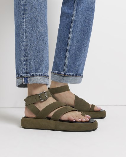 Khaki flatform gladiator sandals
