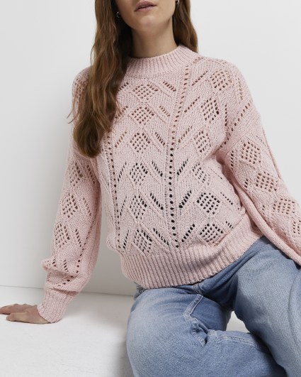 Pink pointelle knit maternity jumper