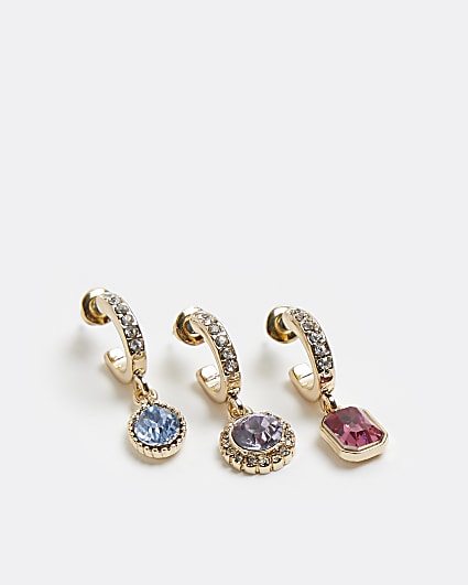 Gold mixed stone hoop earrings multipack