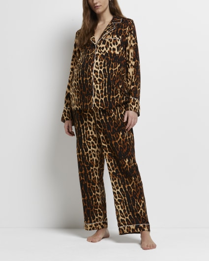 Brown leopard print maternity pyjama trousers