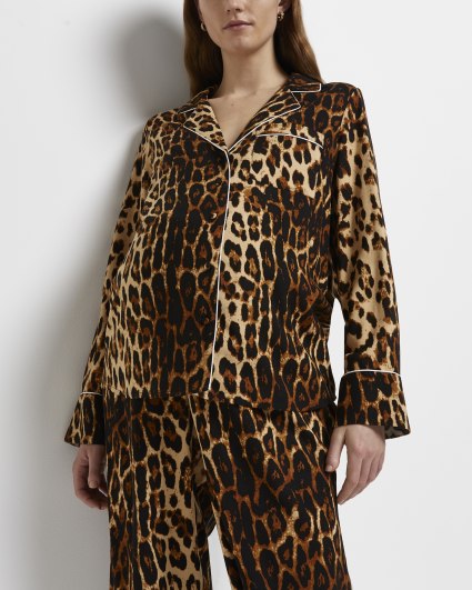 Brown leopard print maternity pyjama shirt