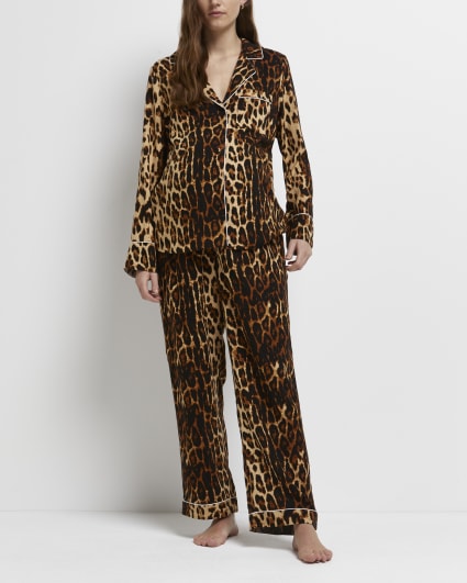 Brown leopard print maternity pyjama shirt