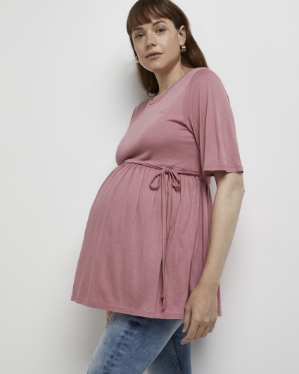 Pink tie waist maternity top