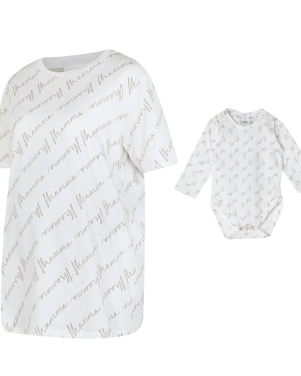 Cream maternity t-shirt and babygrow set