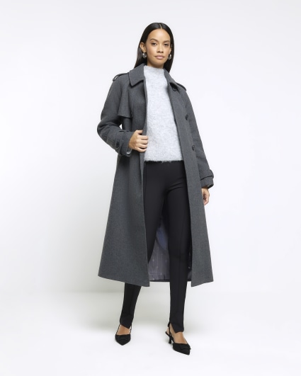 River Island - Manteau cintré à la taille avec col châle - Crème