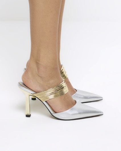 Silver cuff heeled court shoes