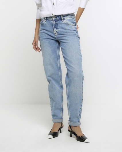 Blue high waisted relaxed boyfriend jeans