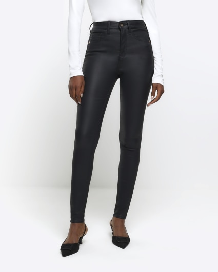 Black skinny bum sculpt coated jeans