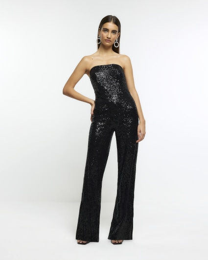 Black sequin bandeau jumpsuit