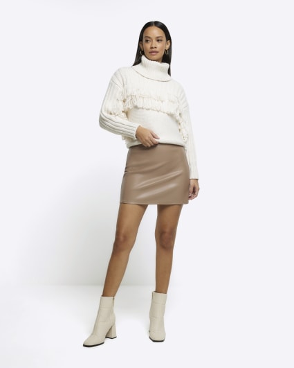 Brown faux leather mini skirt