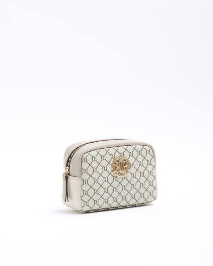 Beige RI monogram makeup bag