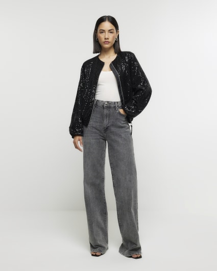 Black sequin bomber jacket