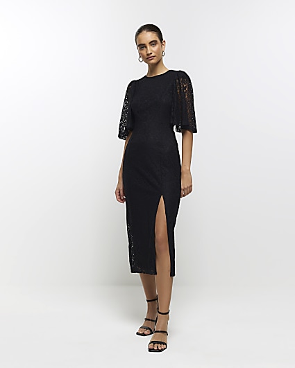 Bebe Fit and Flare Camisole Mesh Lace Midi Dress