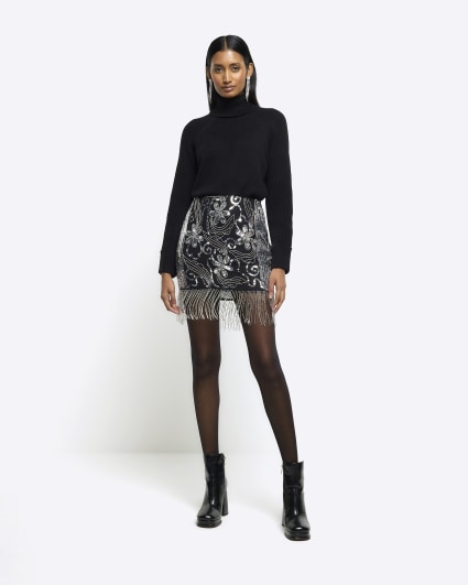 Black sequin detail mini skirt