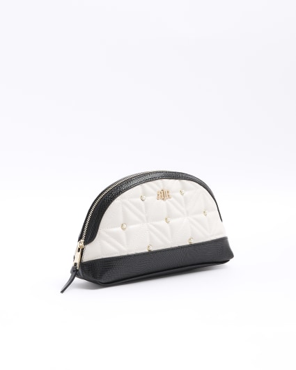 Cream quilted pearl makeup bag