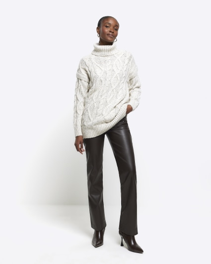 Cream cable knit roll neck jumper