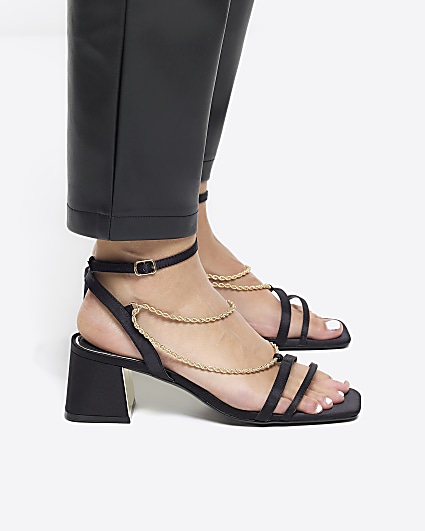 Black chain detail heeled sandals