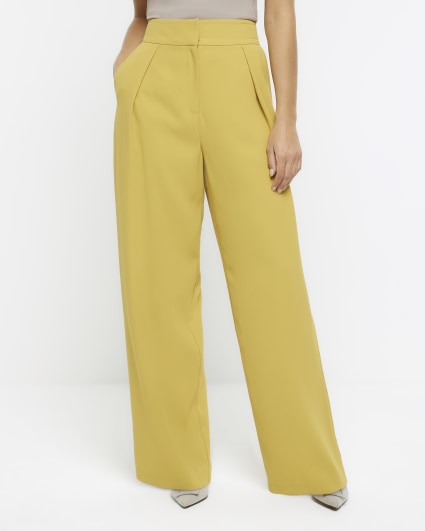 Yellow pleated wide leg trousers
