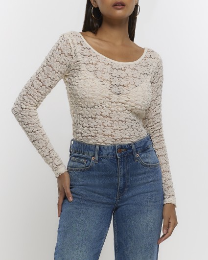 White lace floral long sleeve top