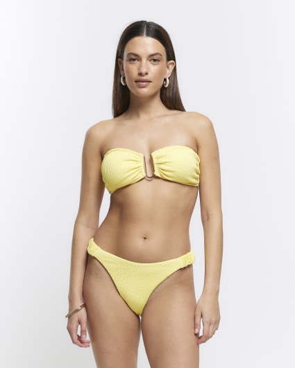 Yellow textured bandeau bikini top