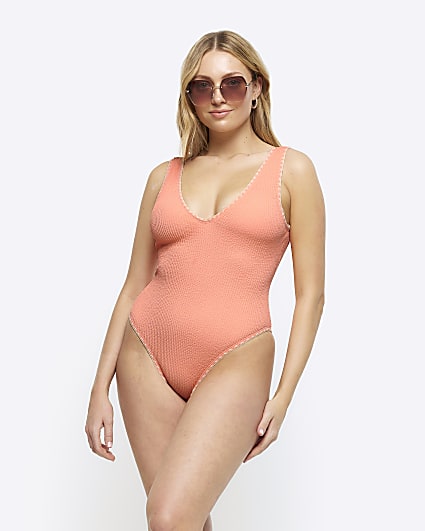 Coral crinkle Whipstitch Swimsuit