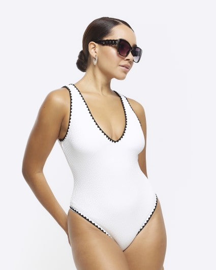White textured Whipstitch Swimsuit