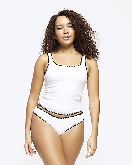 Cream low waist crinkle bikini bottoms