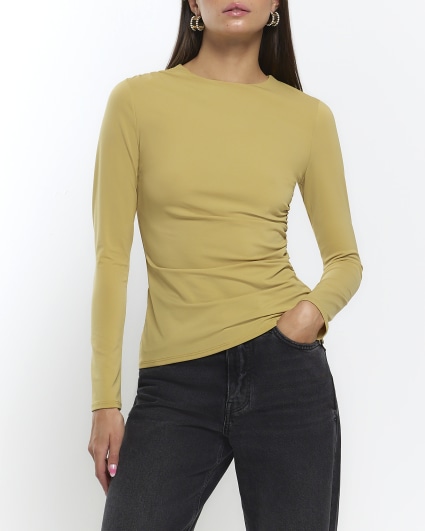 Yellow ruched long sleeve top