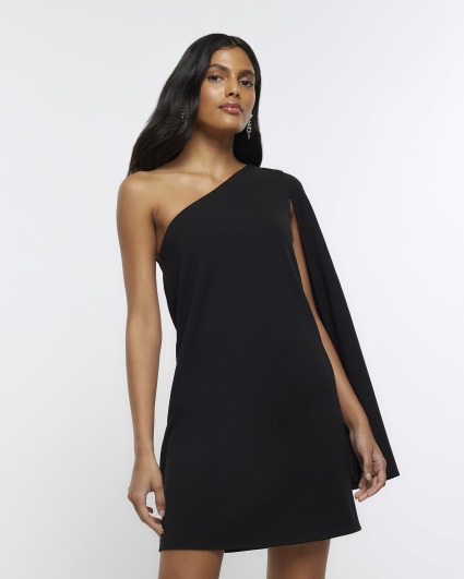 Black cape detail bodycon mini dress River Island