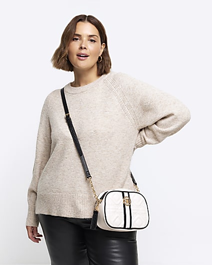 Cream quilted boxy cross body bag
