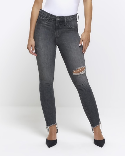 Petite grey bum sculpt ripped jeggings