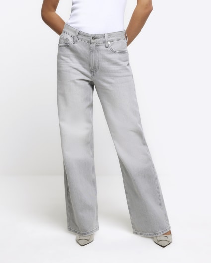 Petite grey relaxed straight jeans