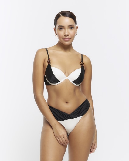 Black low waist colour block bikini bottoms