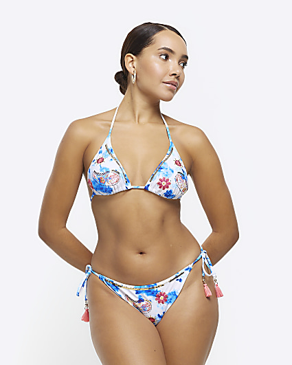 River Island Womens Blue Print Fuller Bust Triangle Bikini Top, Compare