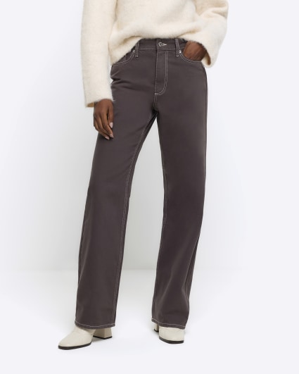 Brown high waisted relaxed straight fit jeans