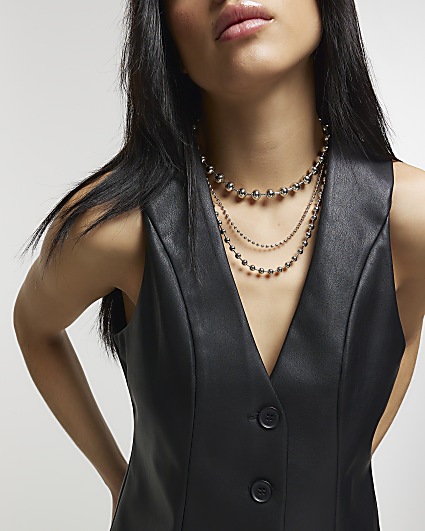 Silver Ball Chain Multirow Necklace
