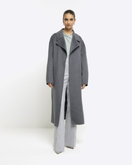 Grey wool blend belted coat