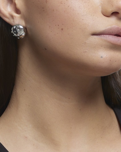 Silver chunky diamante stud earrings