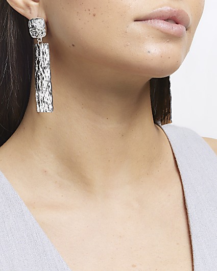 Silver Textured Drop Earrings