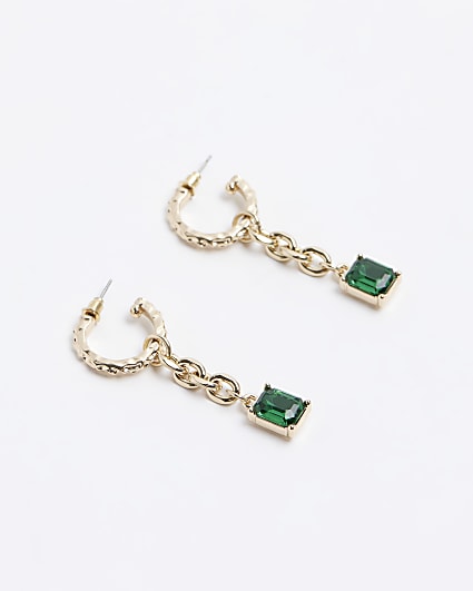 Green Stone Chain Earrings
