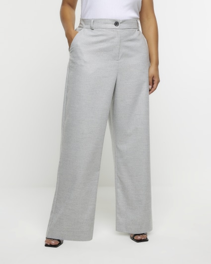 Plus grey flannel wide leg trousers