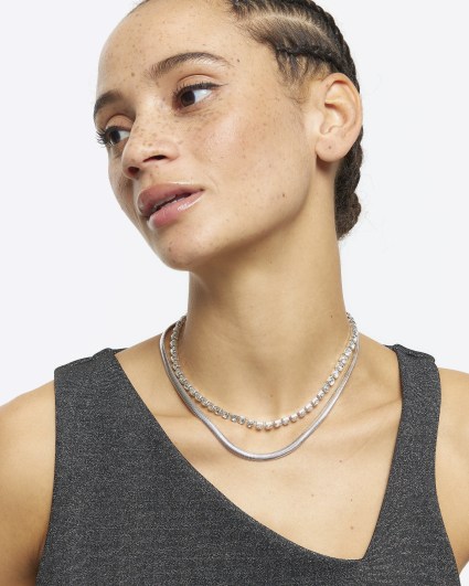 Silver Chain Choker Necklace