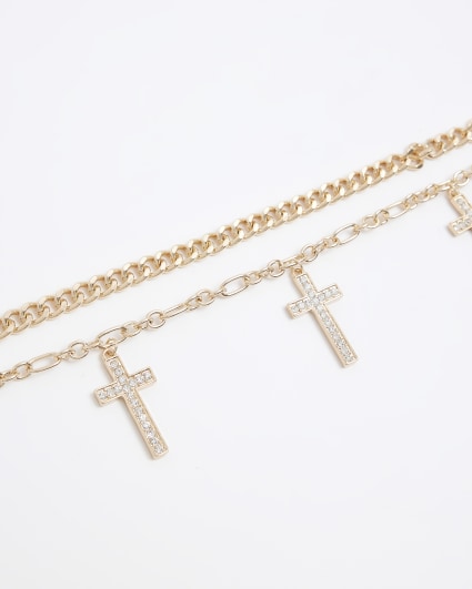 Gold Cross Multirow Choker Necklace
